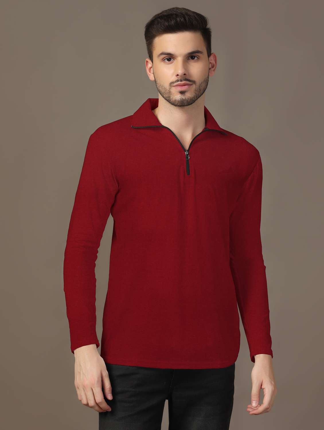 men long sleeves plain polo t-shirt