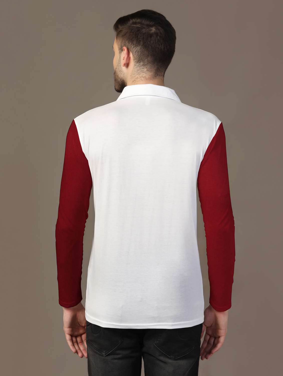 men long sleeves color block polo t-shirt - 21717468 - Standard Image - 2