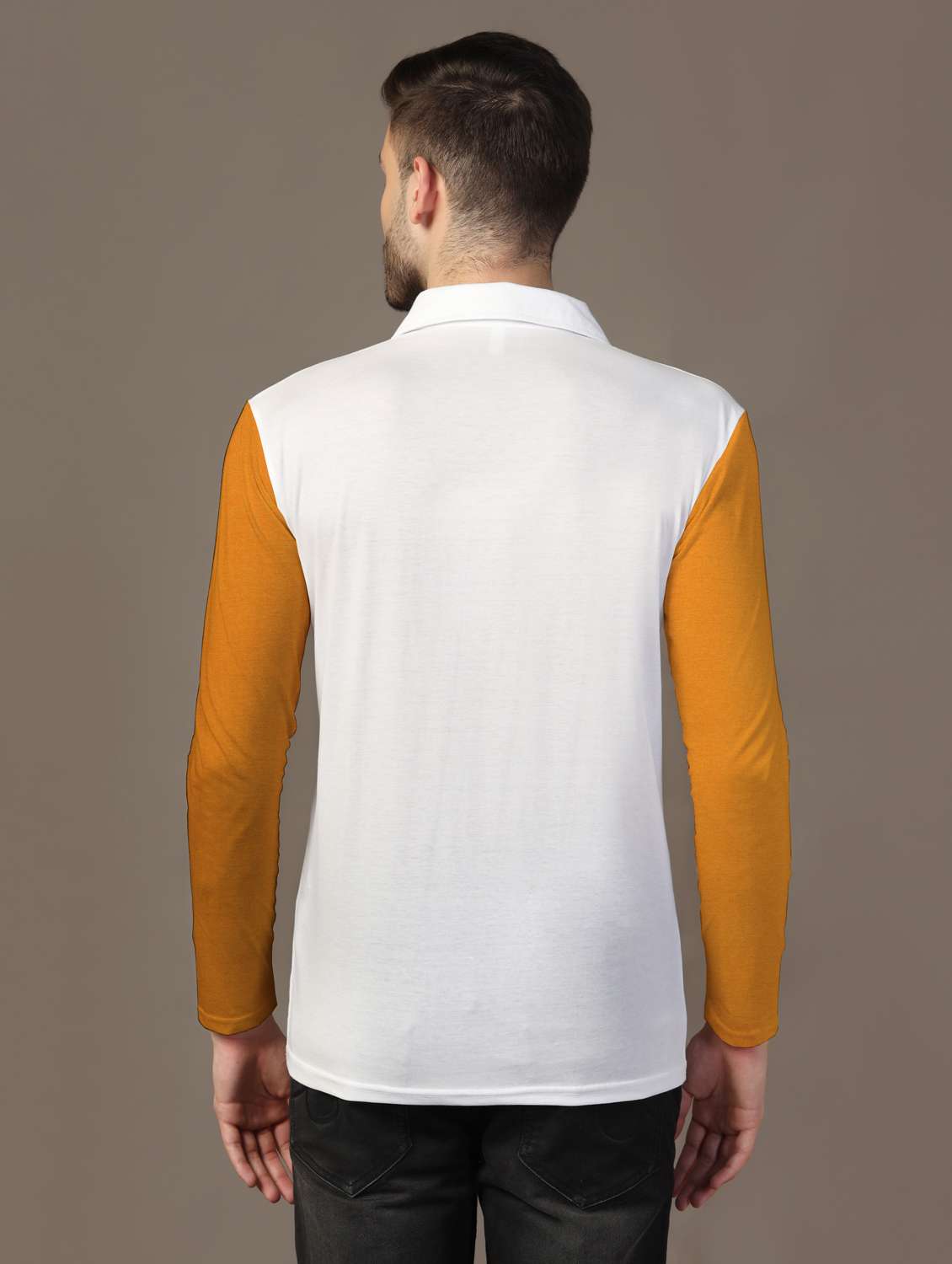 men long sleeves color block polo t-shirt - 21717469 - Standard Image - 2
