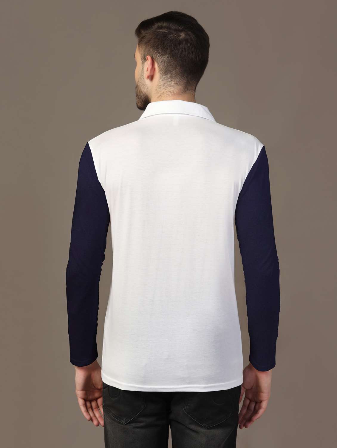 men long sleeves color block polo t-shirt - 21717470 -  Standard Image - 2