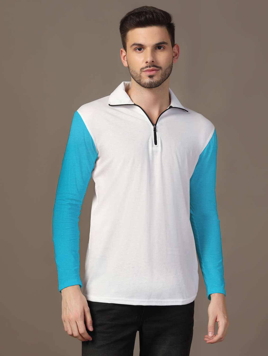 men long sleeves color block polo t-shirt