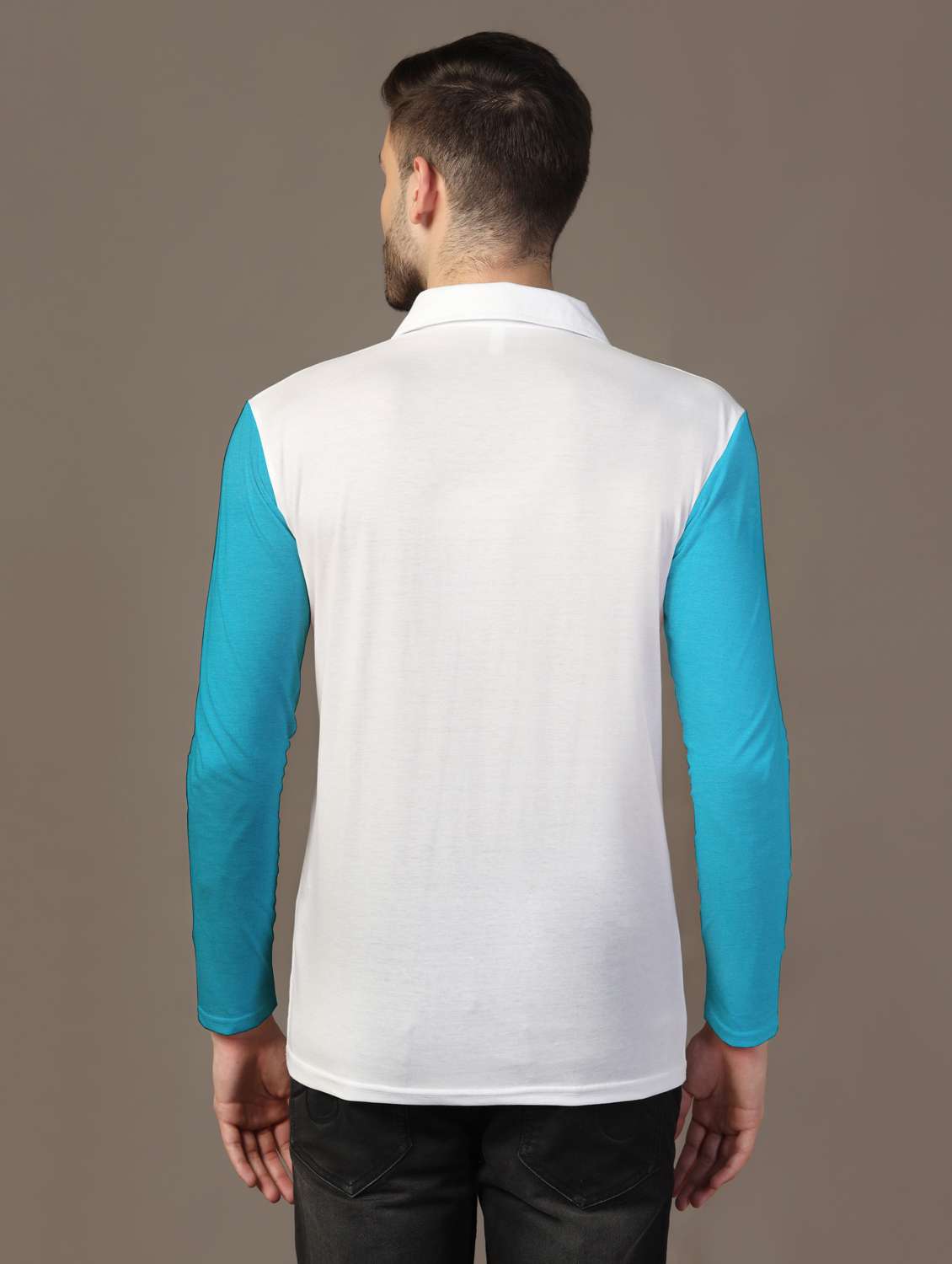 men long sleeves color block polo t-shirt - 21717471 -  Standard Image - 2