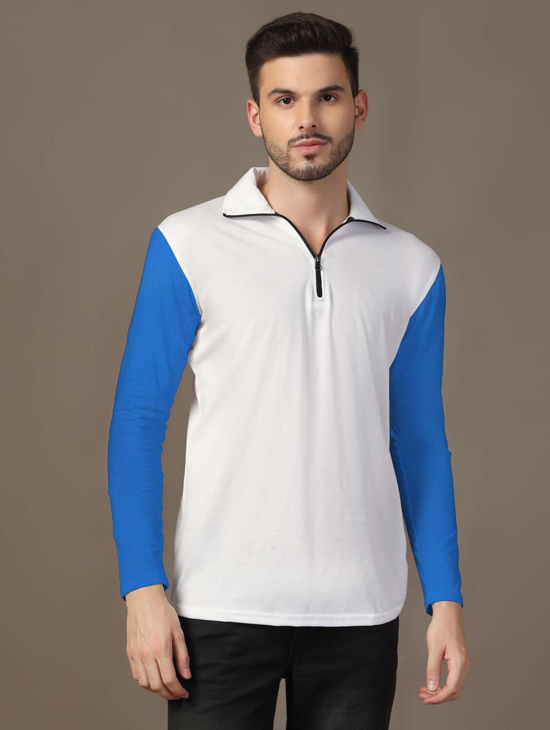 men long sleeves color block polo t-shirt