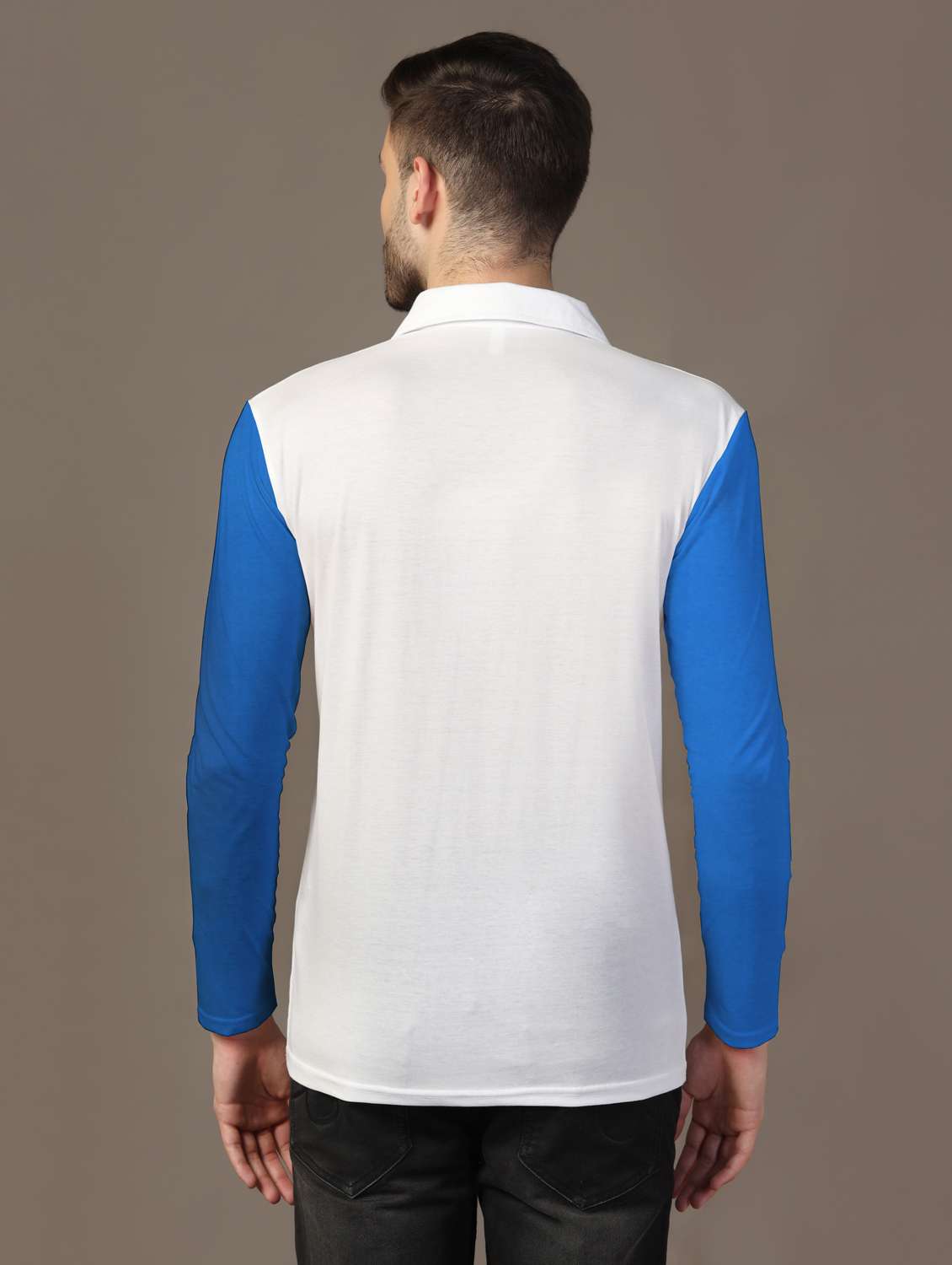 men long sleeves color block polo t-shirt - 21717473 - Standard Image - 2