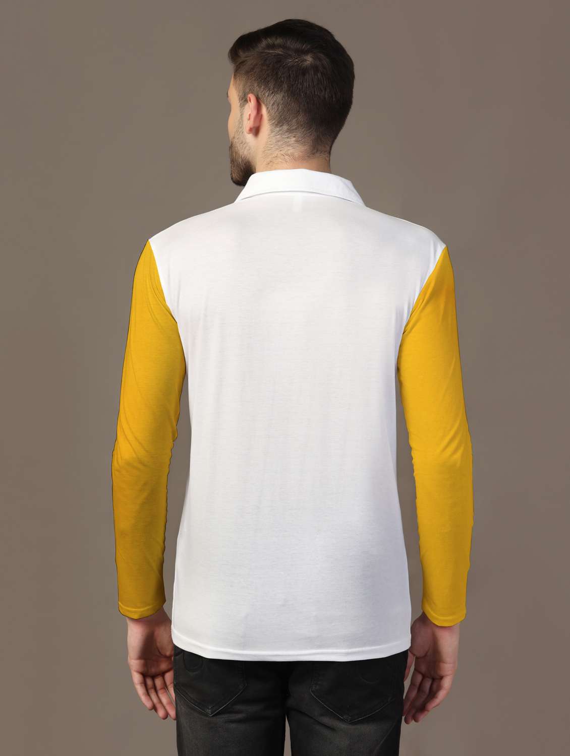 men long sleeves color block polo t-shirt - 21717474 - Standard Image - 2