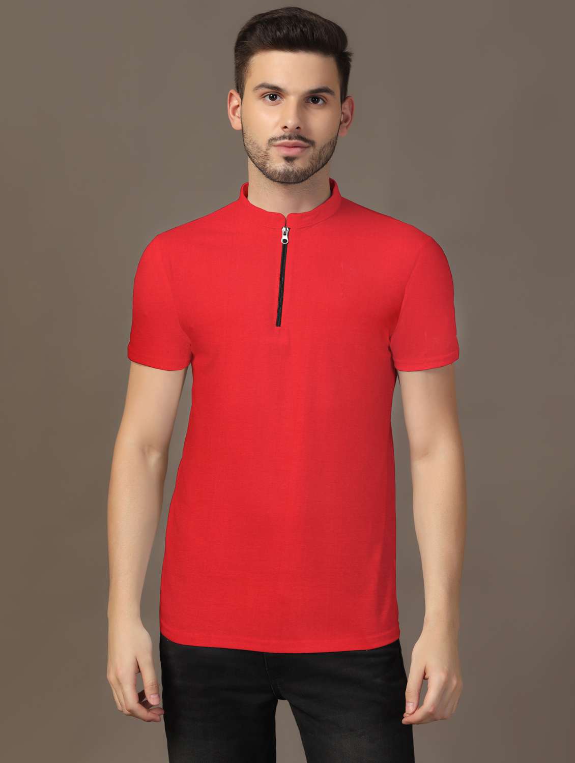 men mandarin neck plain t-shirt