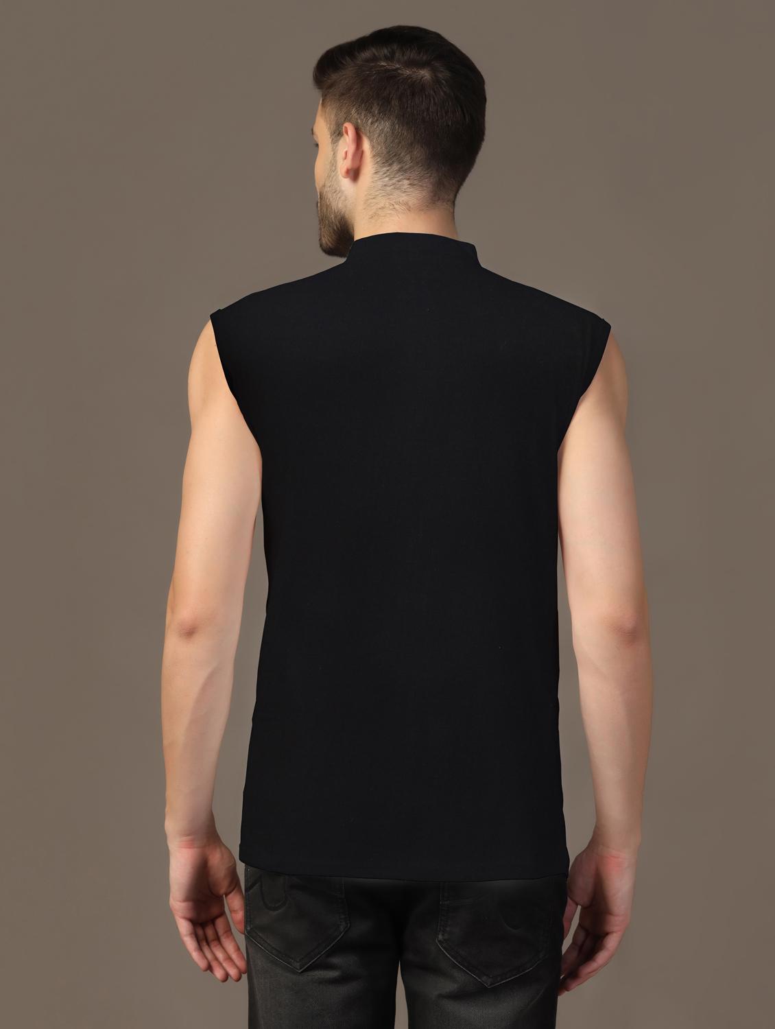 men mandarin neck plain t-shirt - 21717505 - Standard Image - 2