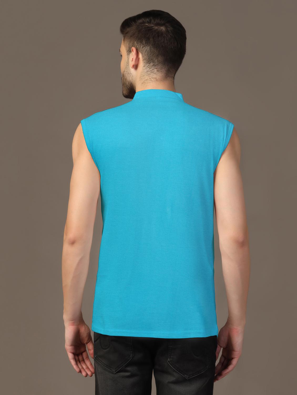 men mandarin neck plain t-shirt - 21717510 - Standard Image - 2
