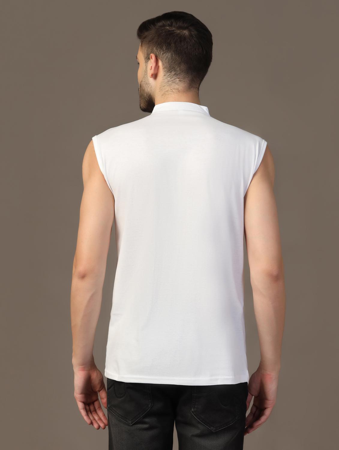 men mandarin neck plain t-shirt - 21717513 - Standard Image - 2