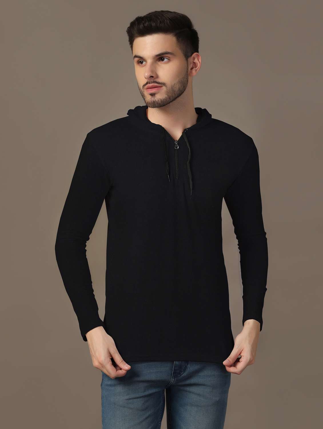 men hooded plain t-shirt