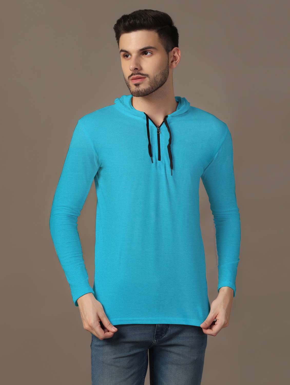 men hooded plain t-shirt