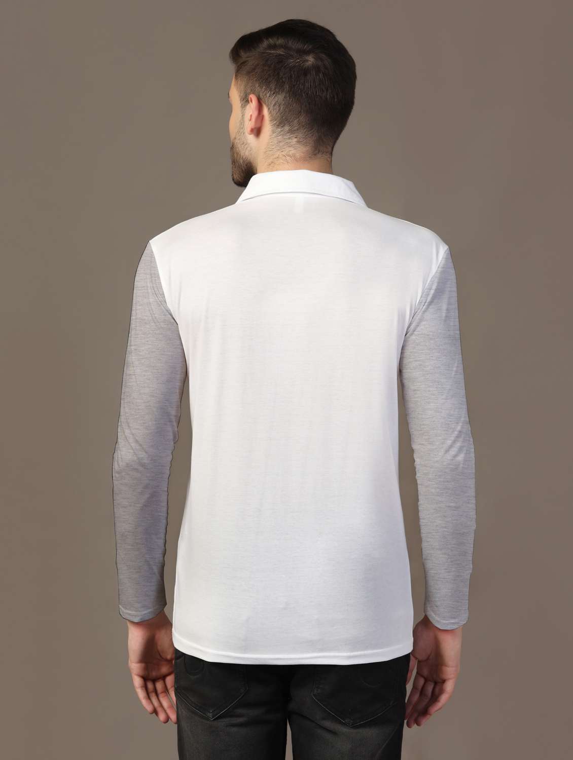 men long sleeves color block polo t-shirt - 21717684 -  Standard Image - 2