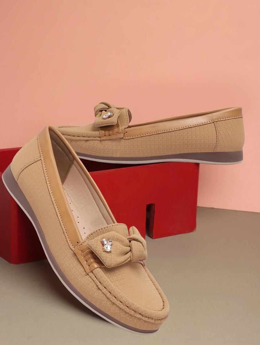 beige pu slip on loafers - 21717701 -  Zoom Image - 0
