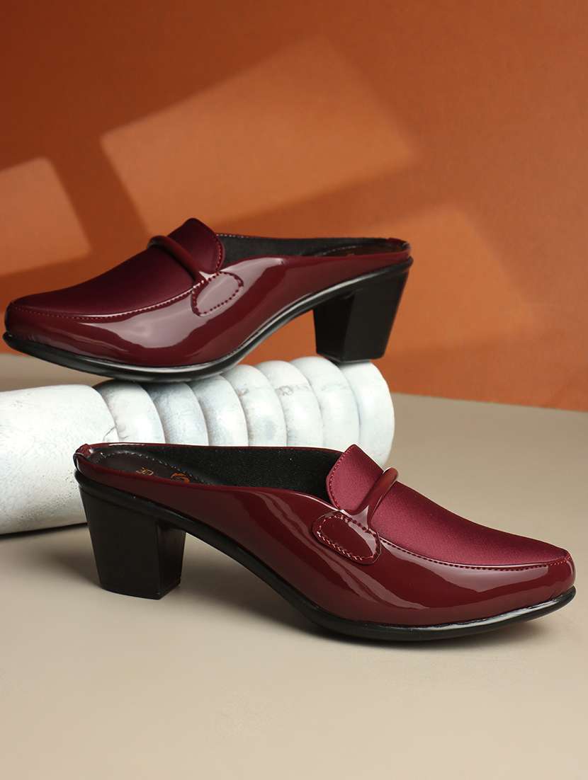 maroon slip on mule