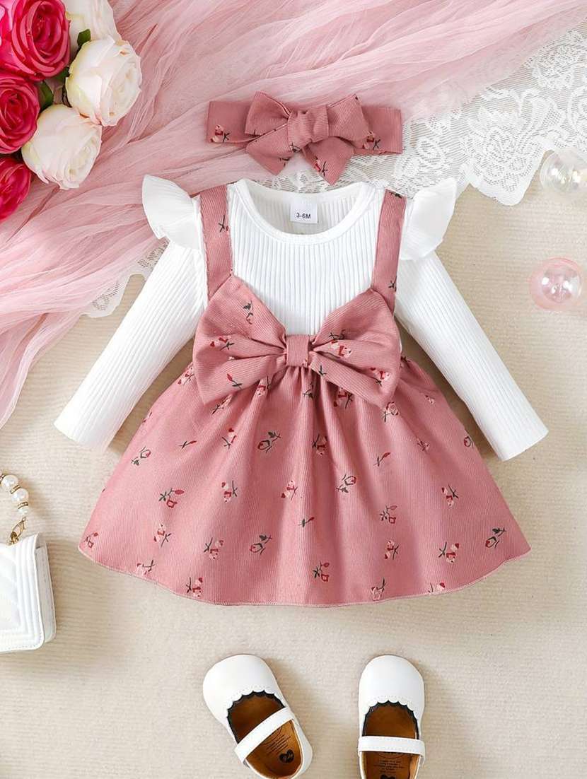girls round neck printed a-line frock