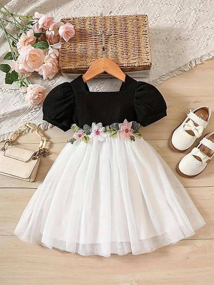 girls net fit and flare frock