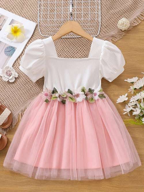 girls net fit and flare frock - 21717756 - Standard Image - 0