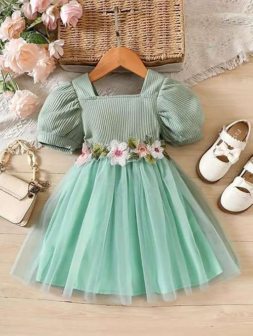 girls square neck embroidered frock