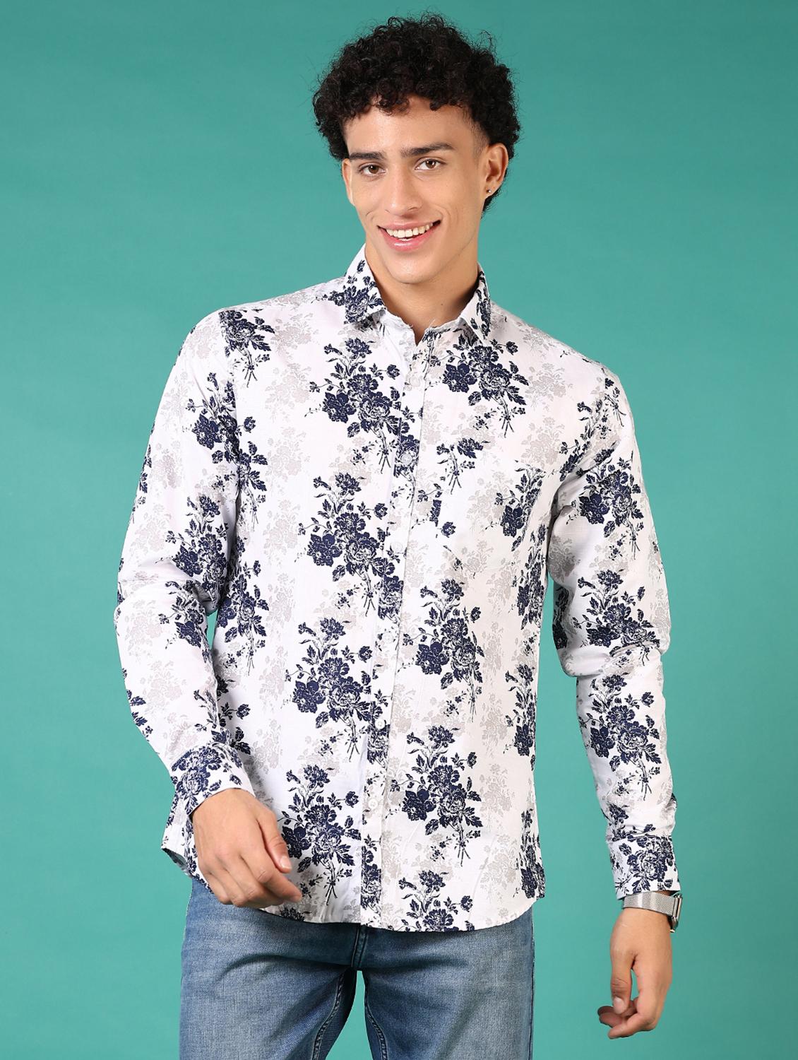 men floral printed long sleeve casual shirt - 21717856 - Zoom Image - 0