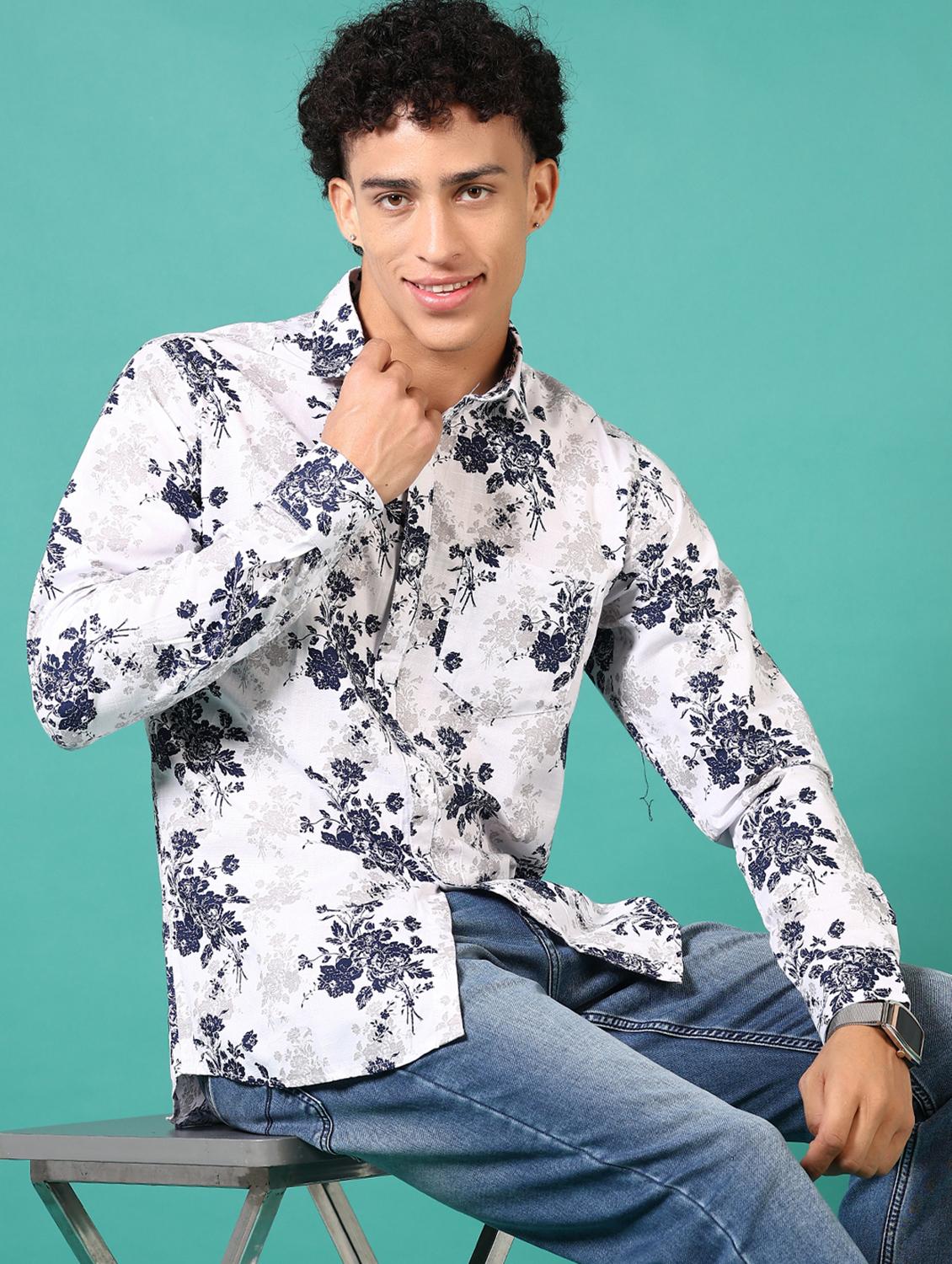 men floral printed long sleeve casual shirt - 21717856 - Standard Image - 2