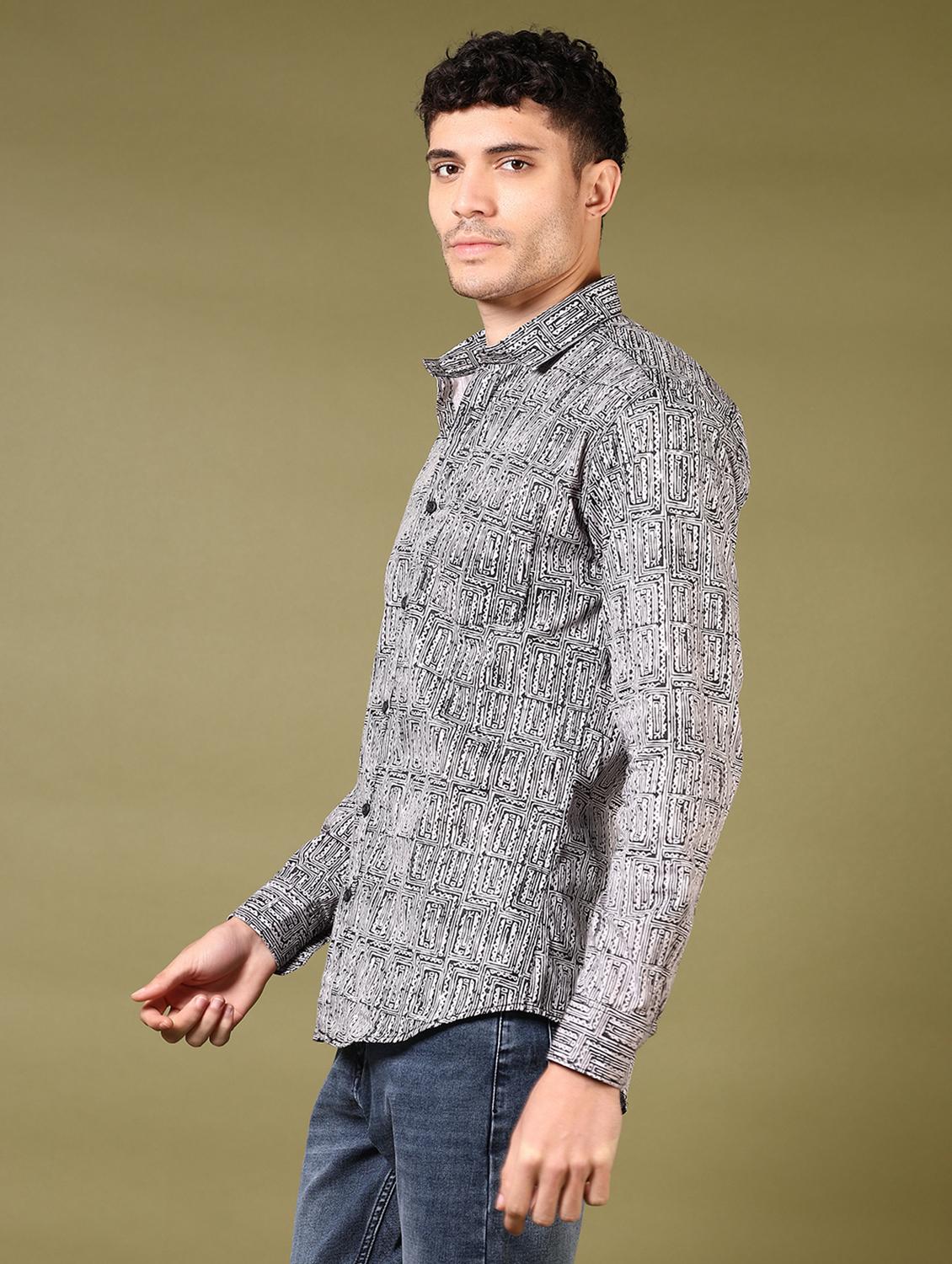 men printed long sleeve casual shirt - 21717857 - Standard Image - 2