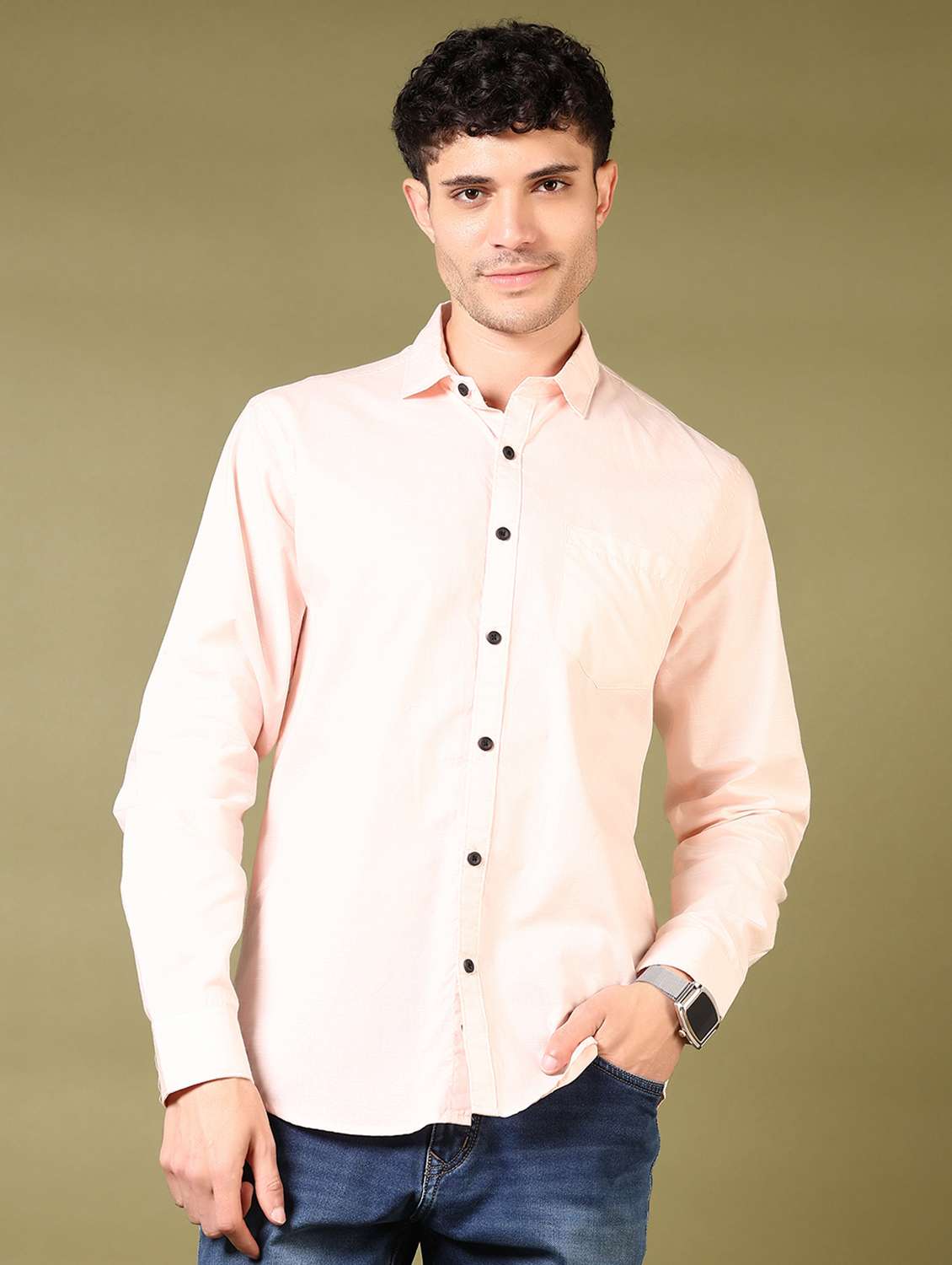 men solid long sleeve casual shirt