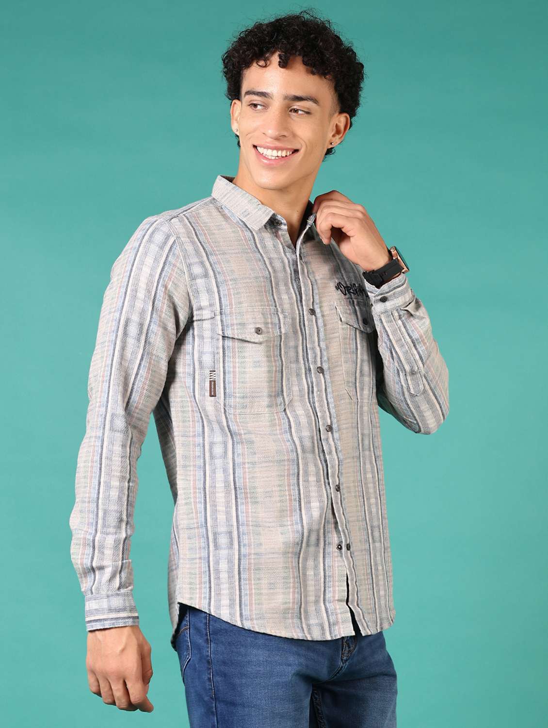 men stripes long sleeve casual shirt - 21717877 -  Standard Image - 2