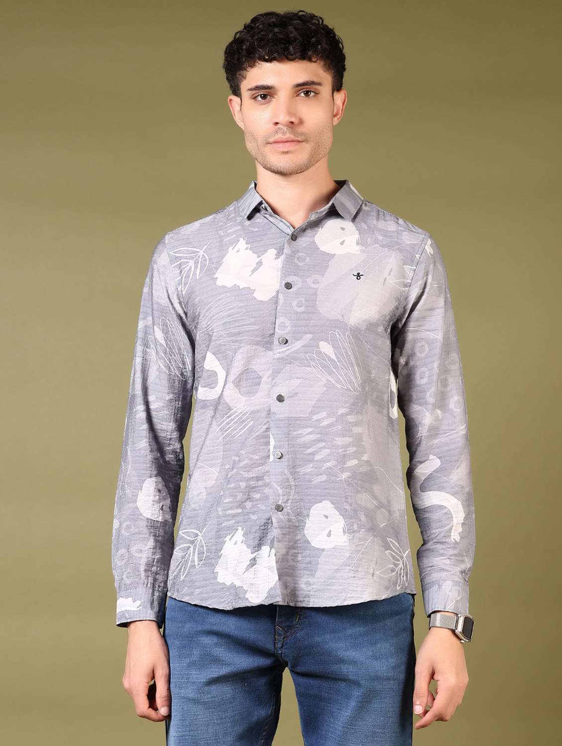 men printed long sleeve casual shirt