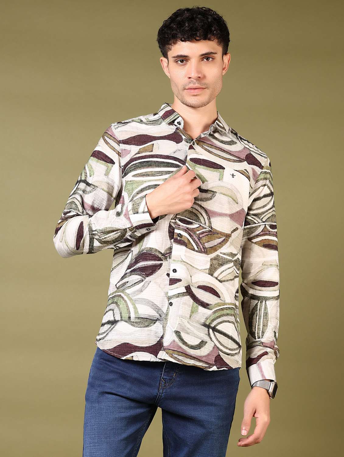 men printed long sleeve casual shirt - 21717886 -  Zoom Image - 0