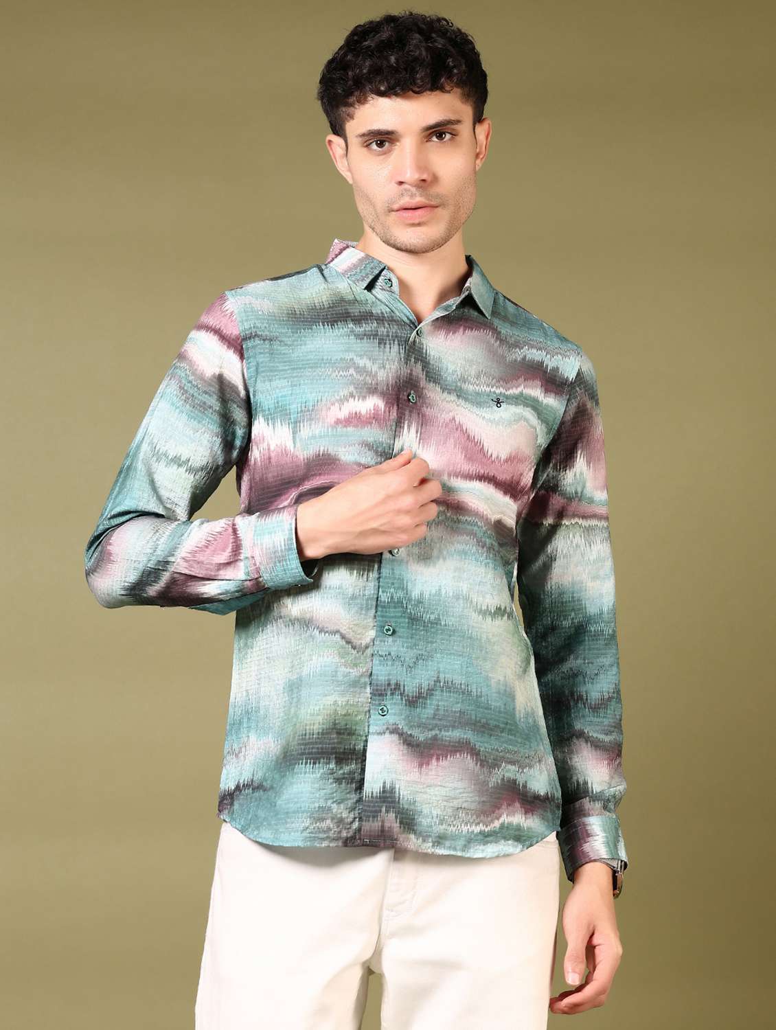 men printed long sleeve casual shirt