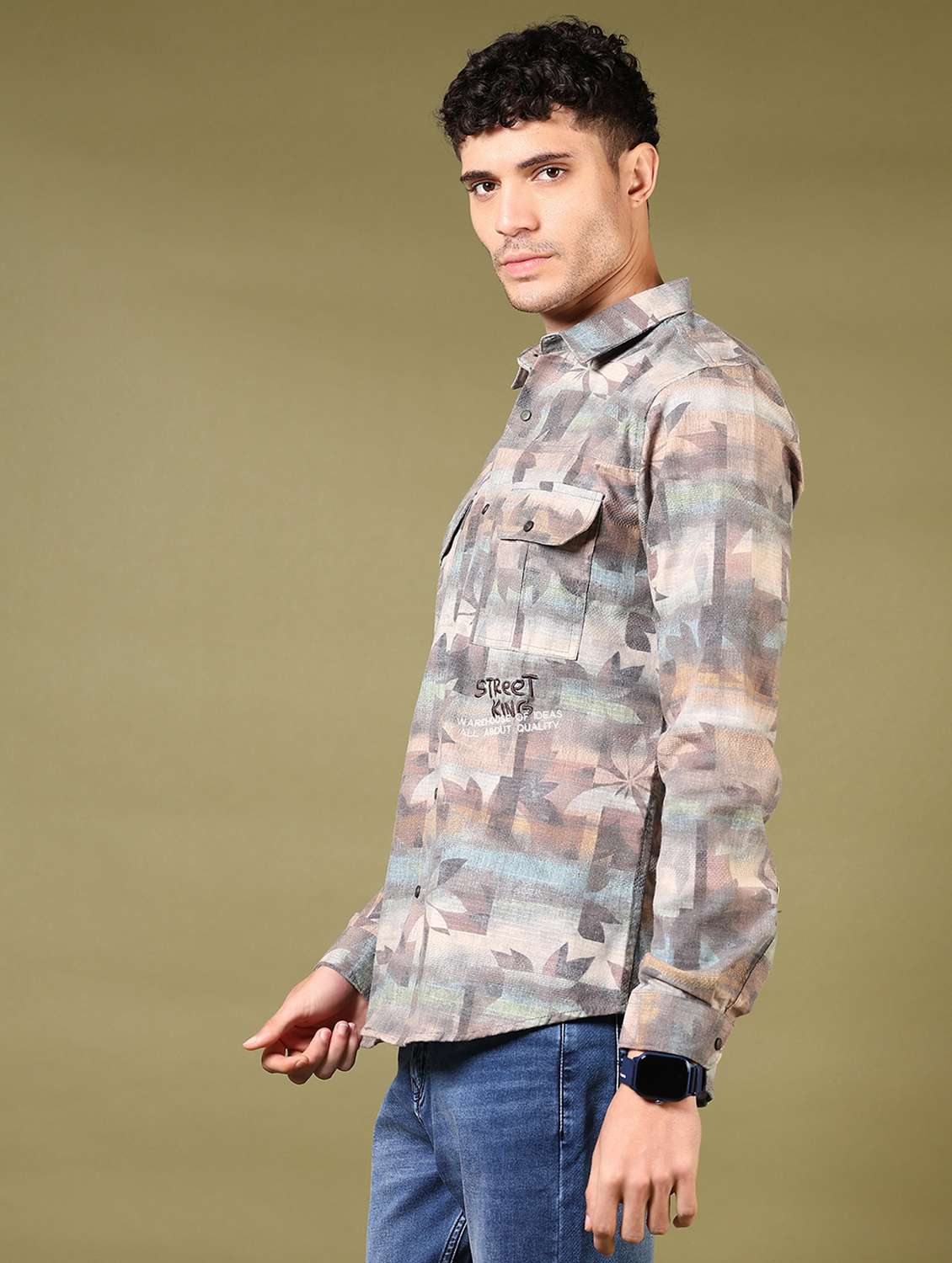 men printed long sleeve casual shirt - 21717891 - Standard Image - 2