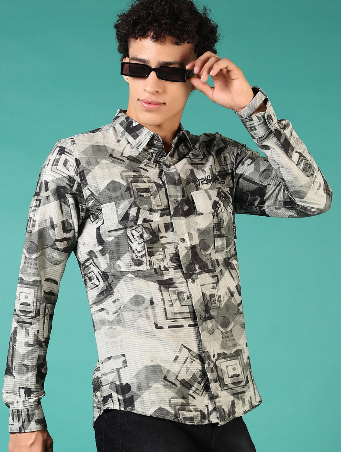 men printed long sleeve casual shirt - 21717894 - Standard Image - 2