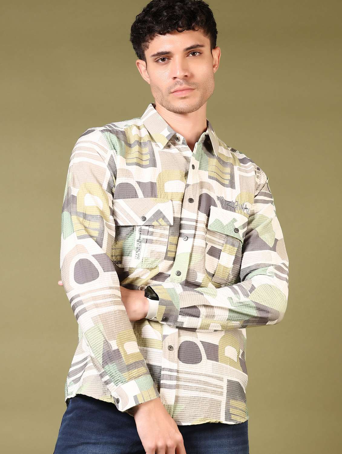 men printed long sleeve casual shirt - 21717897 -  Standard Image - 2