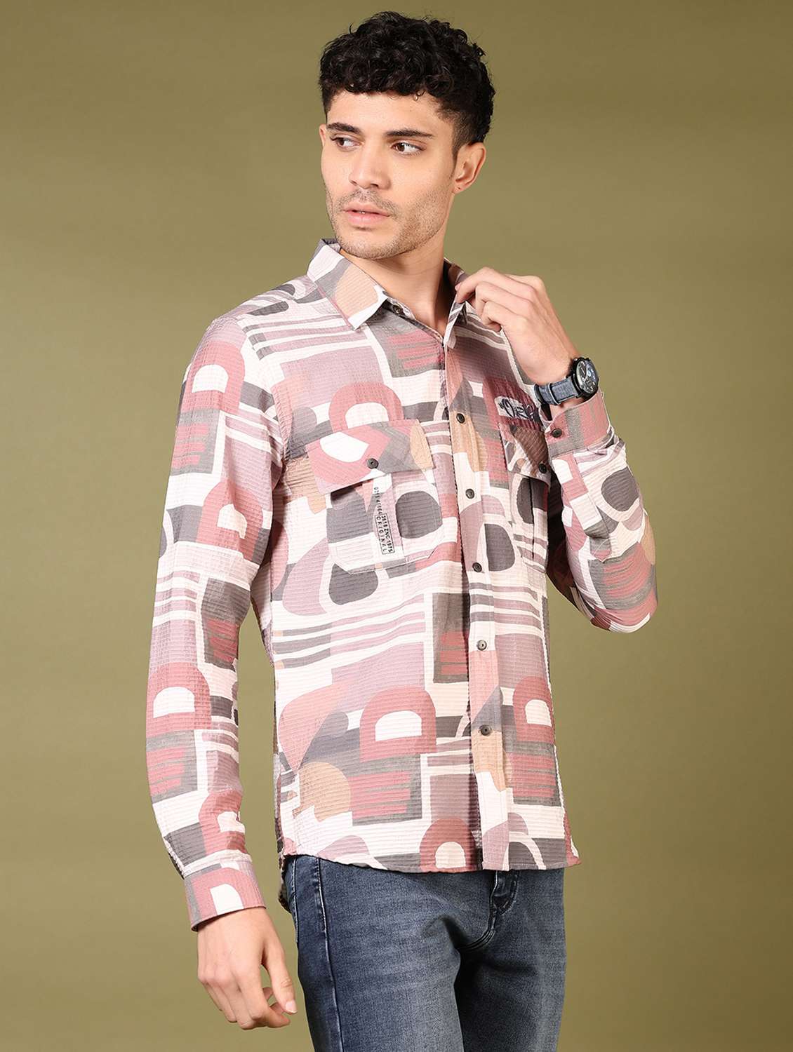 men printed long sleeve casual shirt - 21717898 -  Standard Image - 2