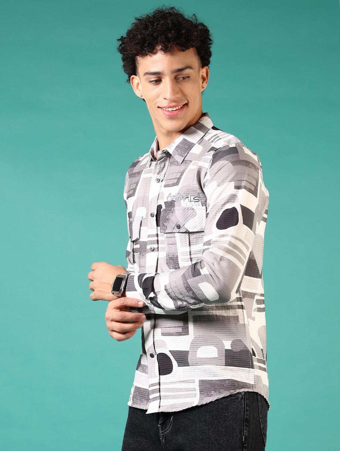 men printed long sleeve casual shirt - 21717899 - Standard Image - 2