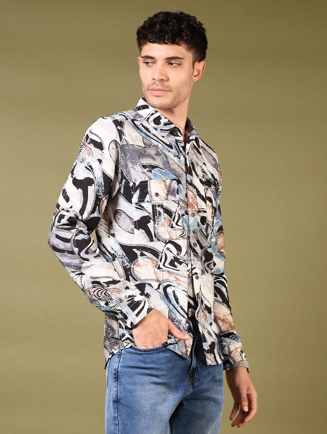 men printed long sleeve casual shirt - 21717900 - Standard Image - 2