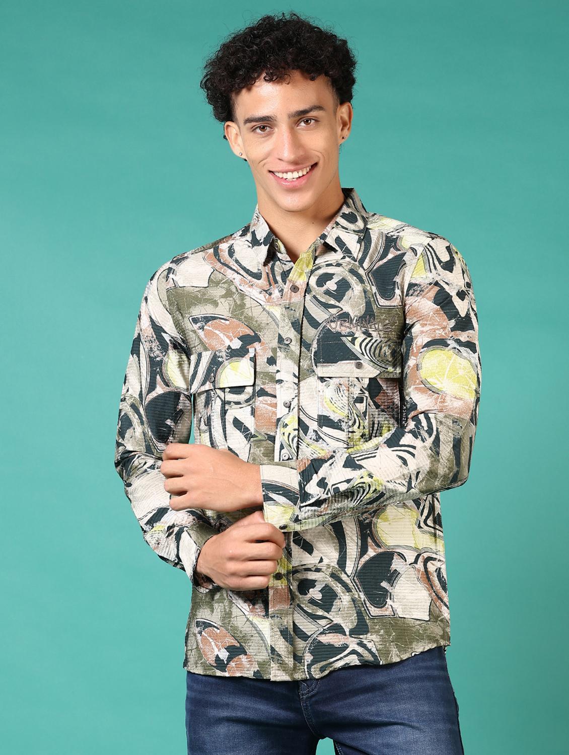 men printed long sleeve casual shirt - 21717901 - Zoom Image - 0