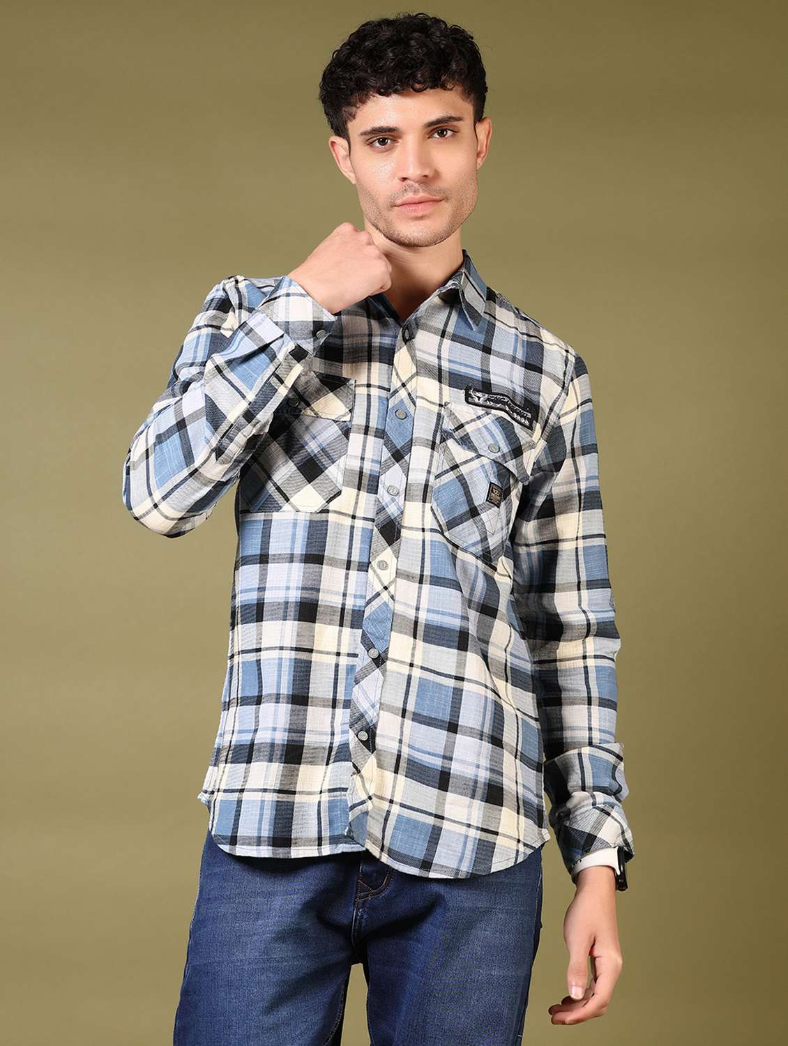 men checks long sleeve casual shirt - 21717904 - Standard Image - 2