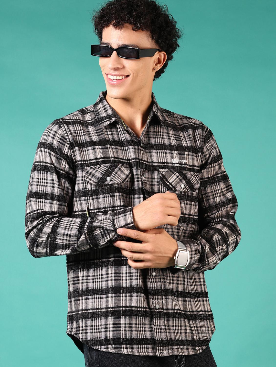 men checks long sleeve casual shirt - 21717926 - Standard Image - 2