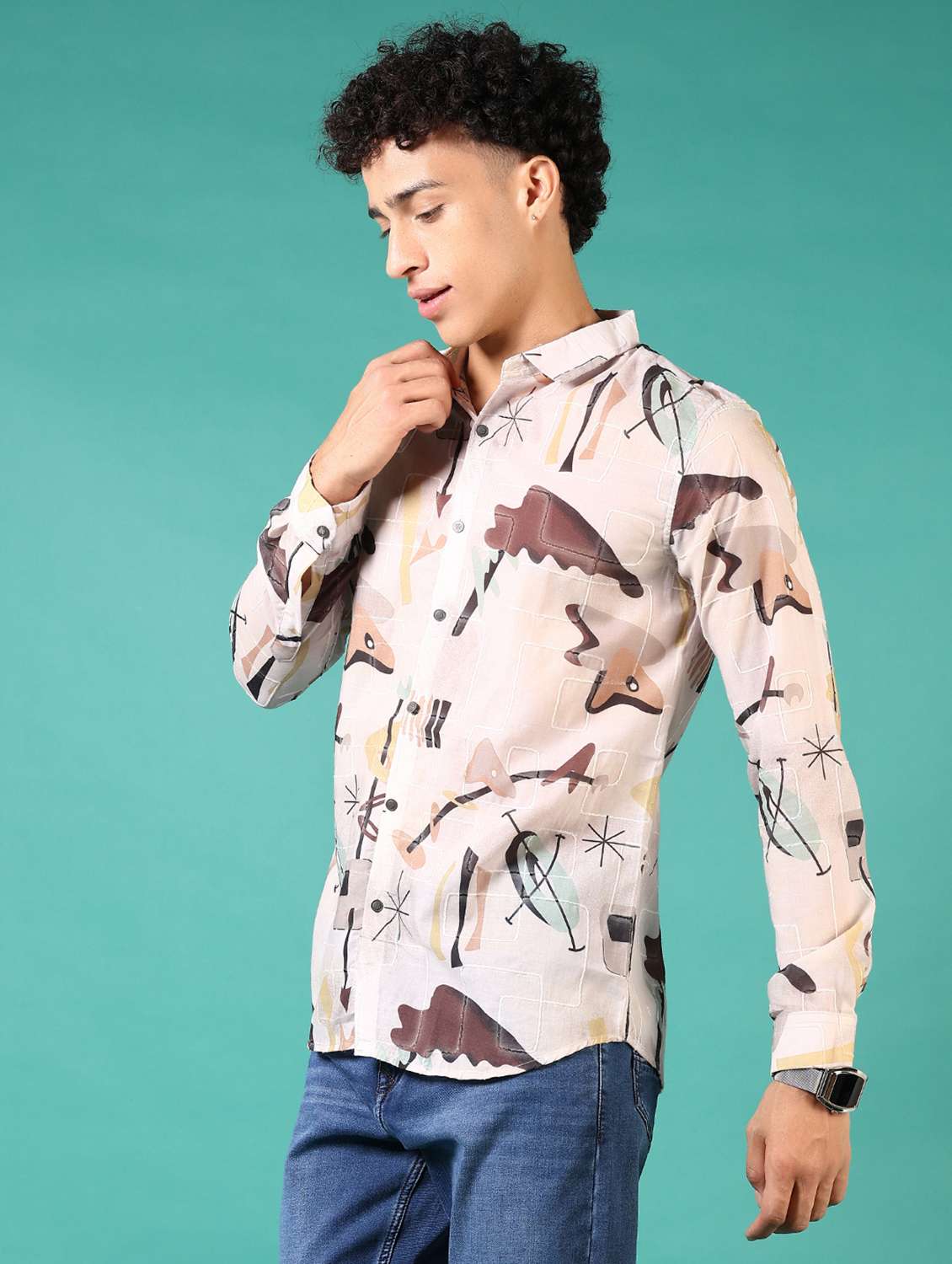 men printed long sleeve casual shirt - 21717933 -  Standard Image - 2