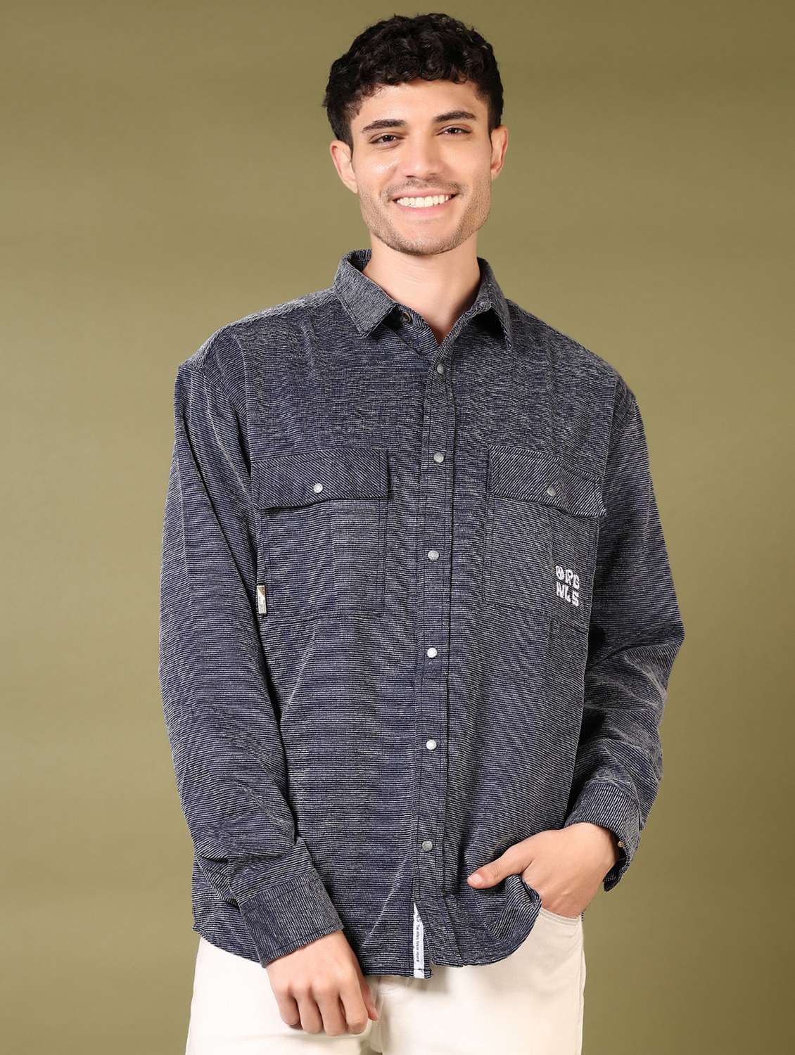 men self design long sleeve casual shirt