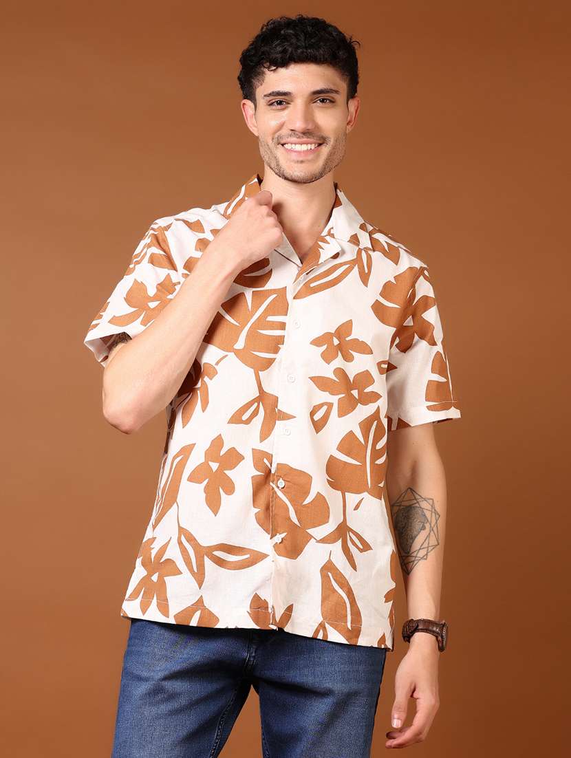 men short sleeves printed casual shirt