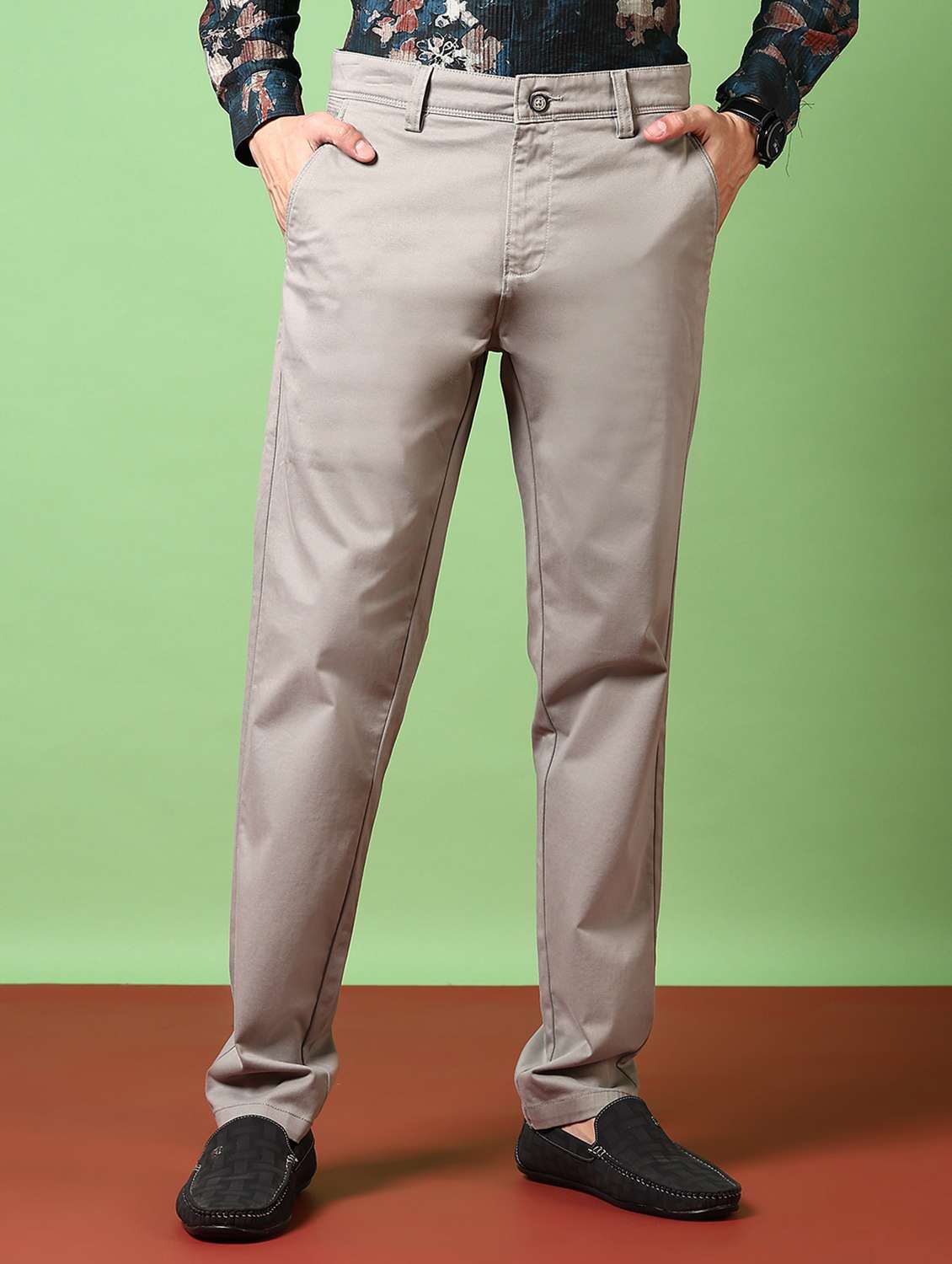 men solid flat front casual trouser - 21717973 -  Standard Image - 2