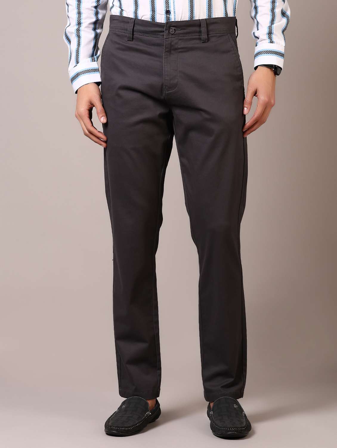 men solid flat front casual trouser