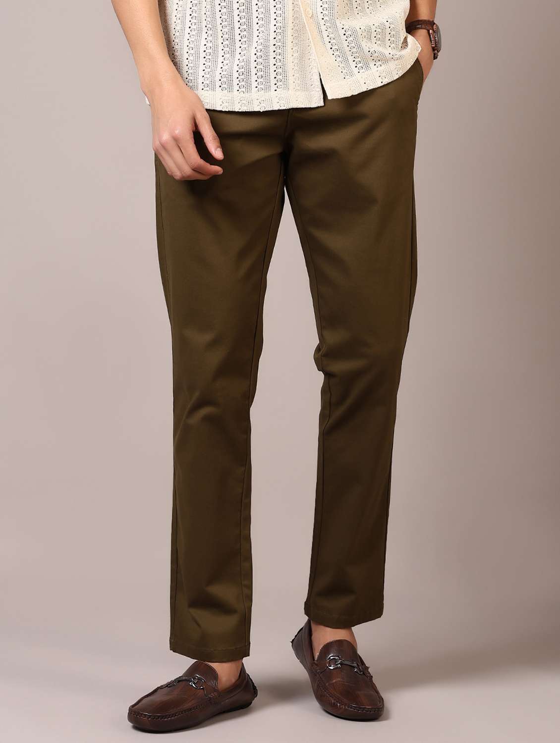 men solid flat front casual trouser - 21717977 - Standard Image - 2