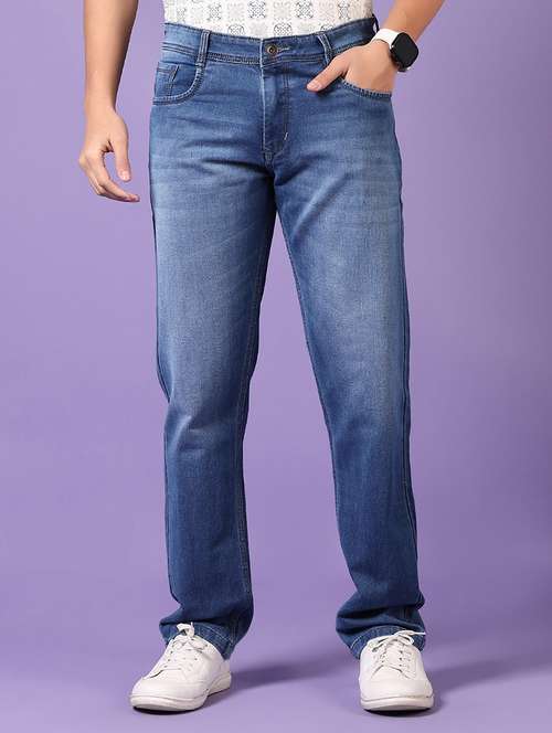 men mid rise plain straight fit jeans