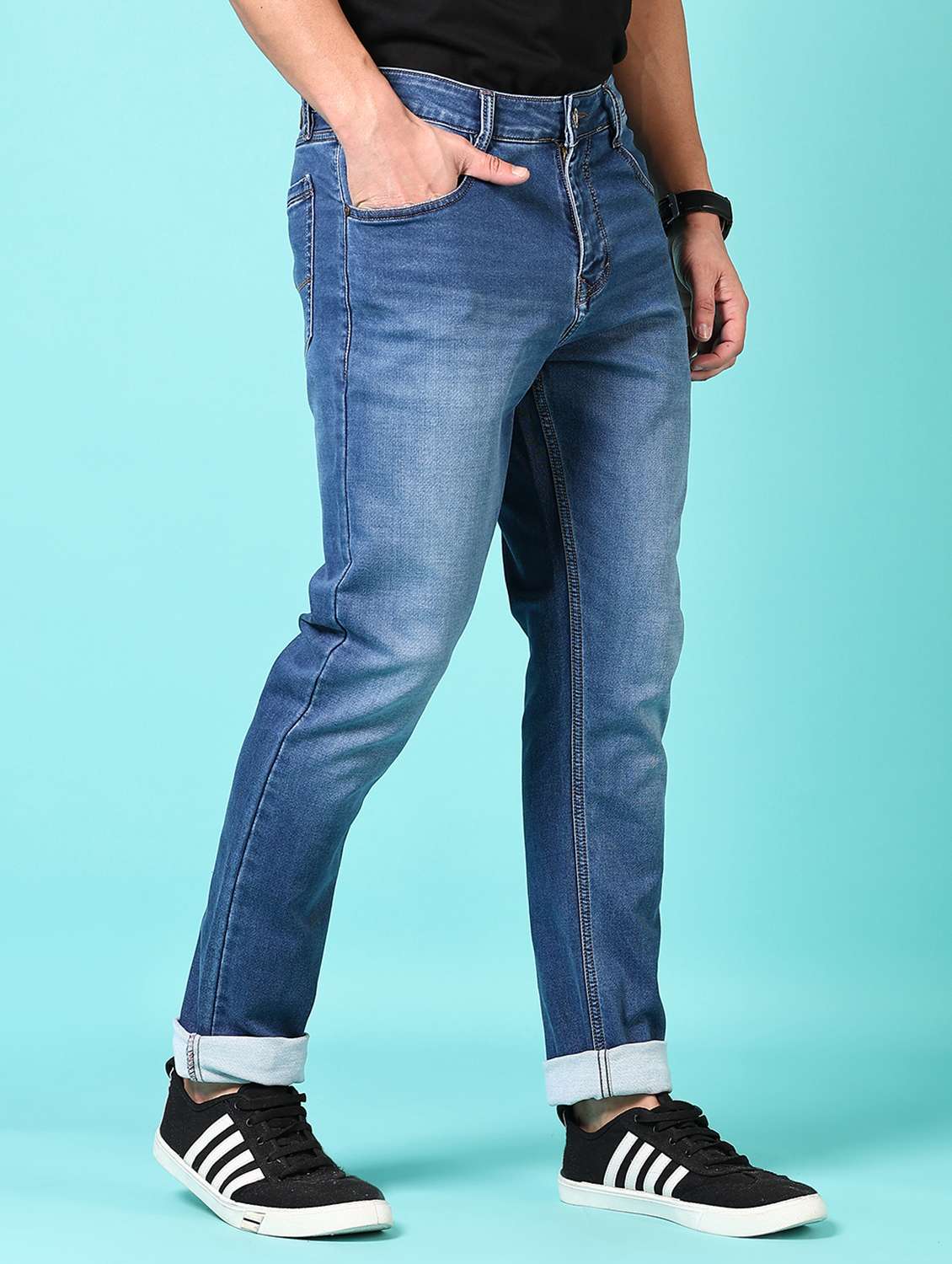men washed mid rise jeans - 21718007 -  Standard Image - 2