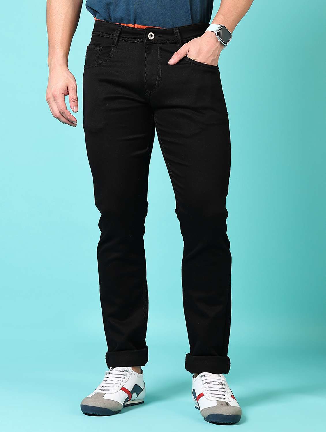 men solid mid rise denim jeans
