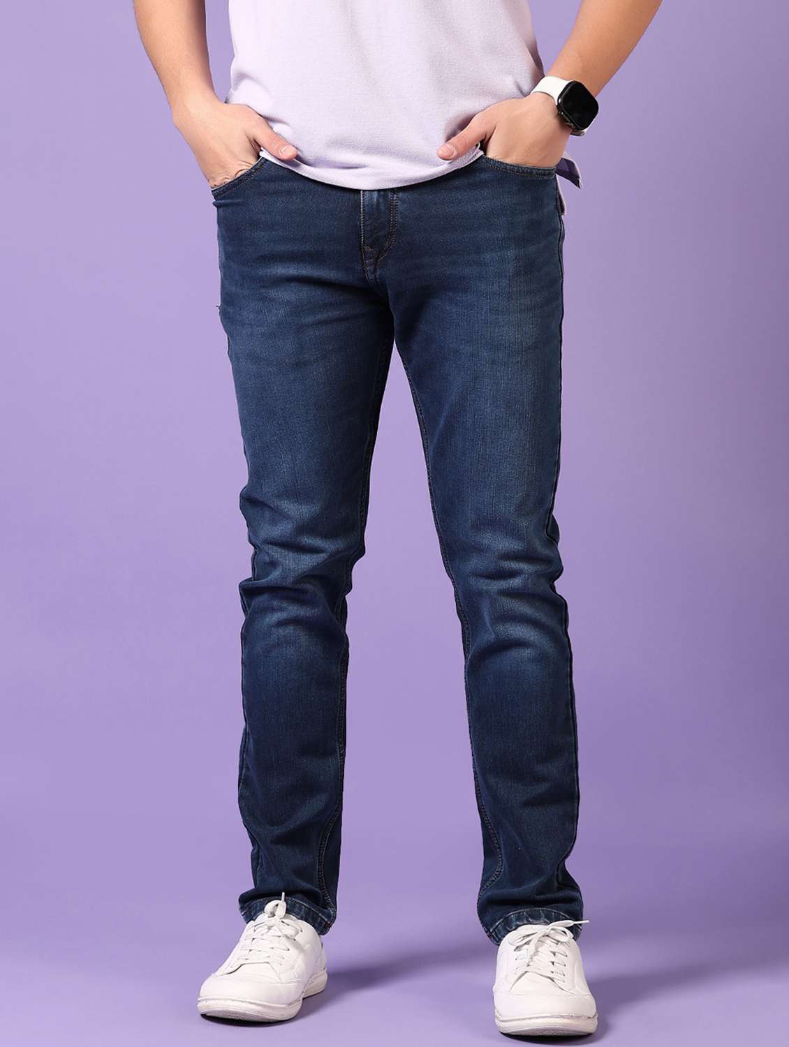 men washed mid rise jeans