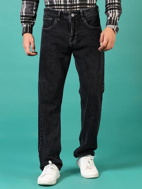 men mid rise plain straight fit jeans - 21718102 - Standard Image - 0